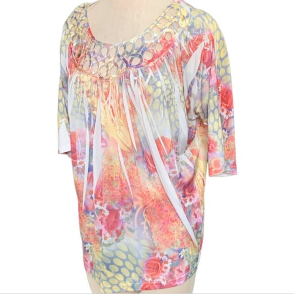 Simply Irresistible Floral Sublimation Top Embellished Neckline L #99B - Picture 4 of 6